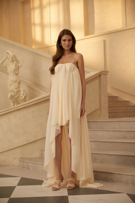 Anneli Beige Mullet Chiffon Midi Dress