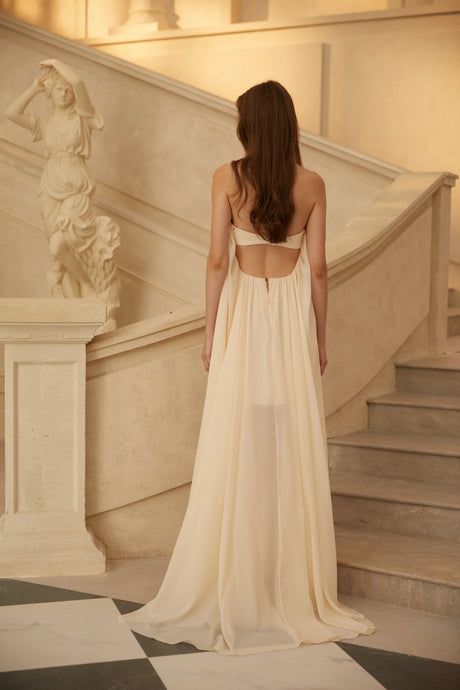 Anneli Beige Mullet Chiffon Midi Dress