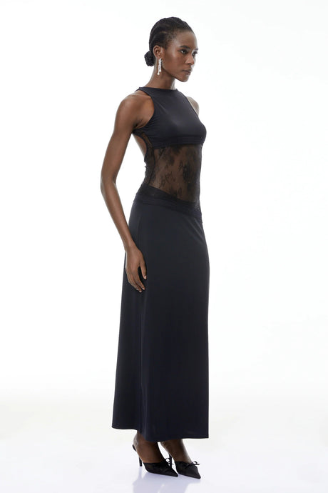 Annemarie Black Lace Panel Stretch Maxi Dress