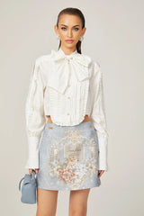 Annetta Embroidered Skirt - Crystal Embellishment - Straight Hem - Rear Zip Fastening - Thigh Length