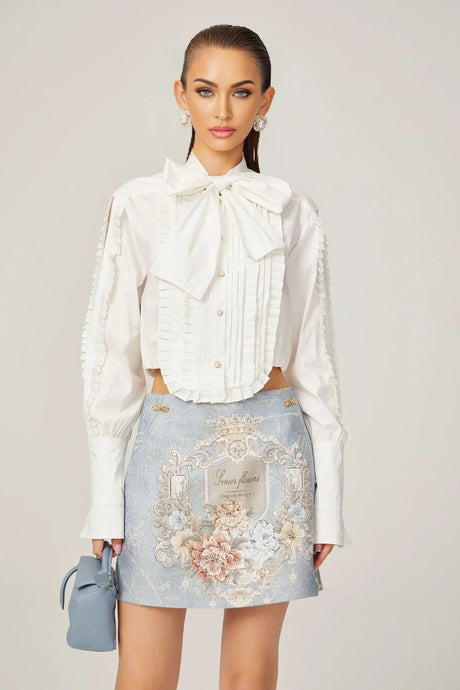 Annetta Embroidered Skirt - Crystal Embellishment - Straight Hem - Rear Zip Fastening - Thigh Length