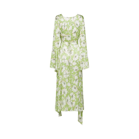 Annetta Floral Midi Dress - Long Sleeves - V - Neckline - Crystal Embellishments - Front Slit