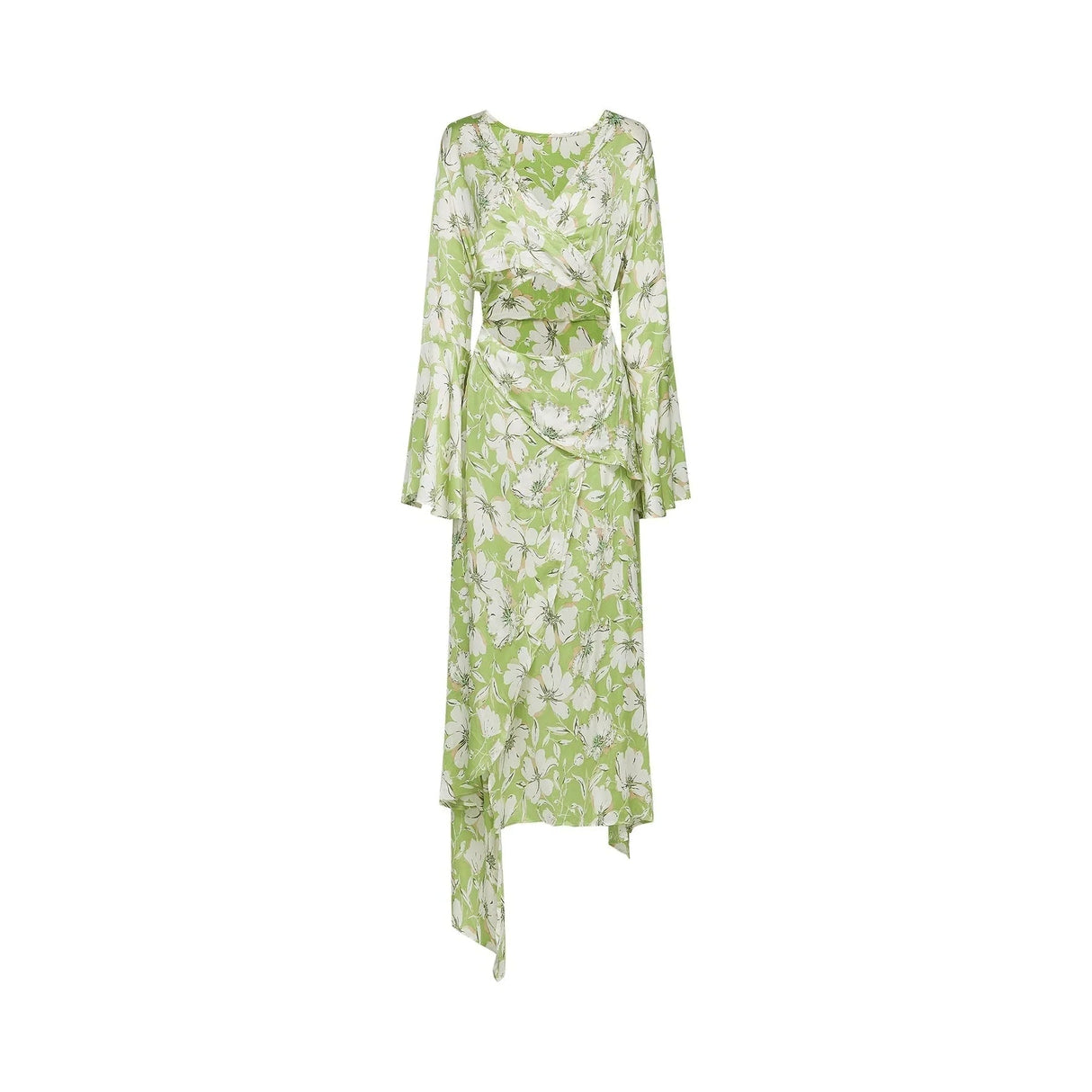 Annetta Floral Midi Dress - Long Sleeves - V - Neckline - Crystal Embellishments - Front Slit