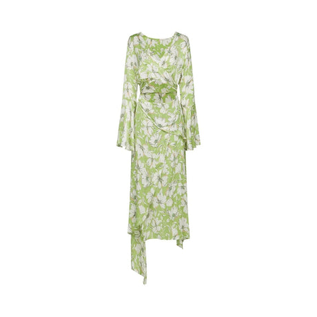 Annetta Floral Midi Dress - Long Sleeves - V - Neckline - Crystal Embellishments - Front Slit