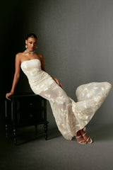 Annetta Ivory Embroidered Floral Strapless Maxi Dress for Formal Occasions and Special Celebrations