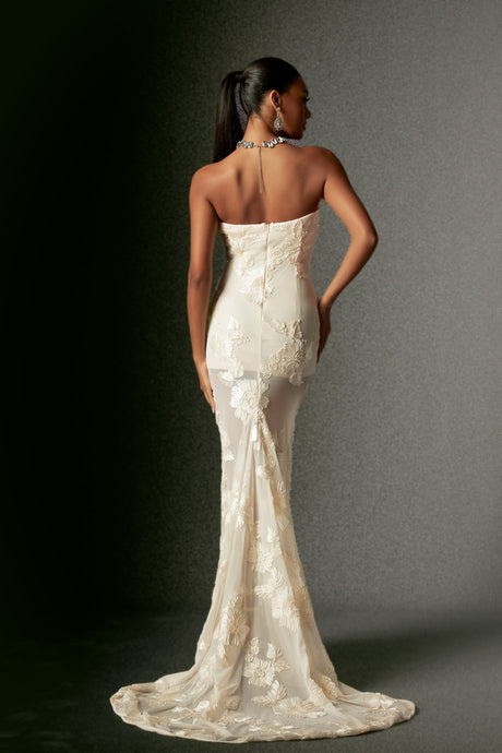 Annetta Ivory Strapless Embroidered Maxi Dress for Formal Occasions and Special Celebrations