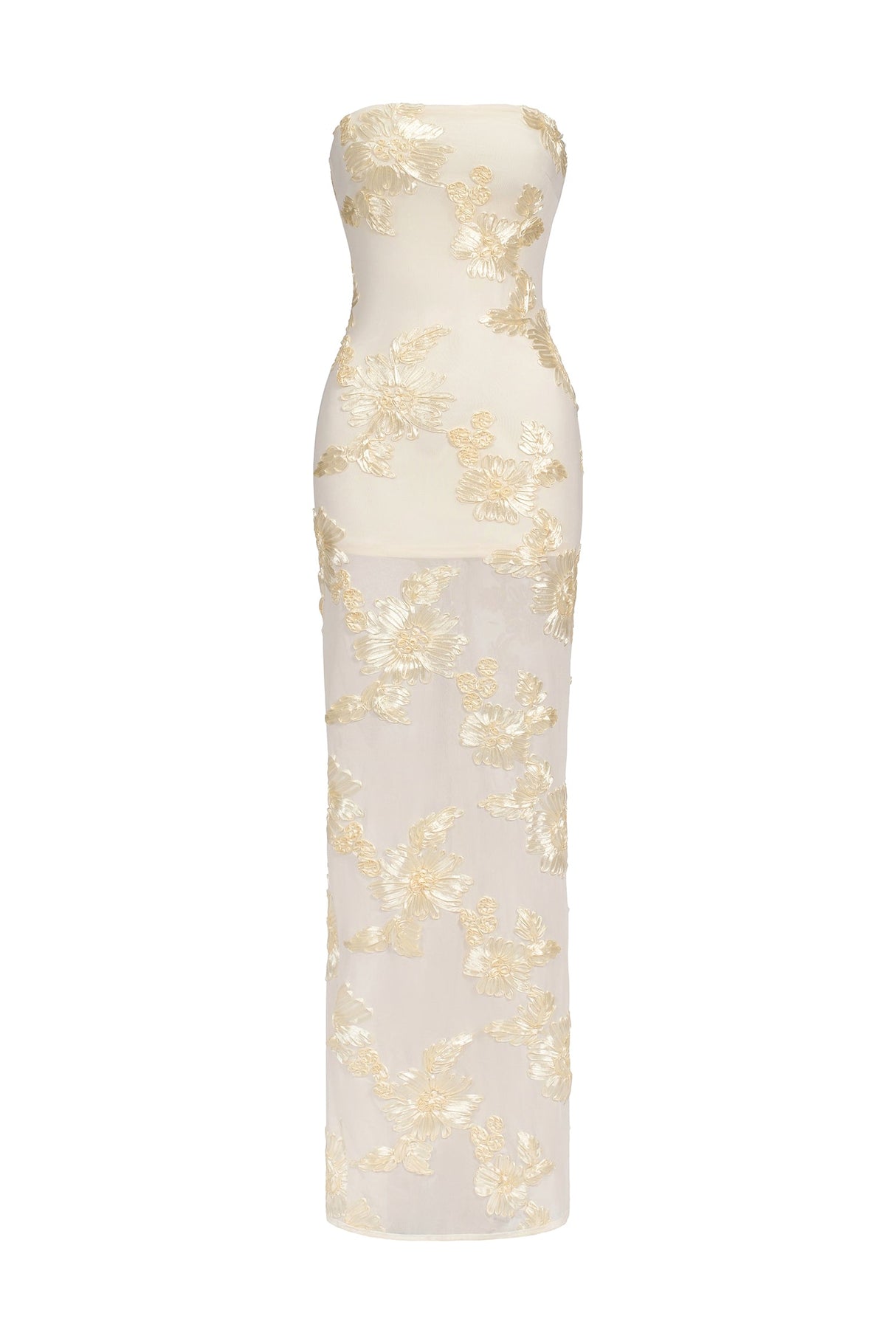 Annetta Ivory Strapless Maxi Dress with Floral Embroidery