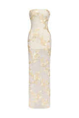 Annetta Ivory Strapless Maxi Dress with Floral Embroidery