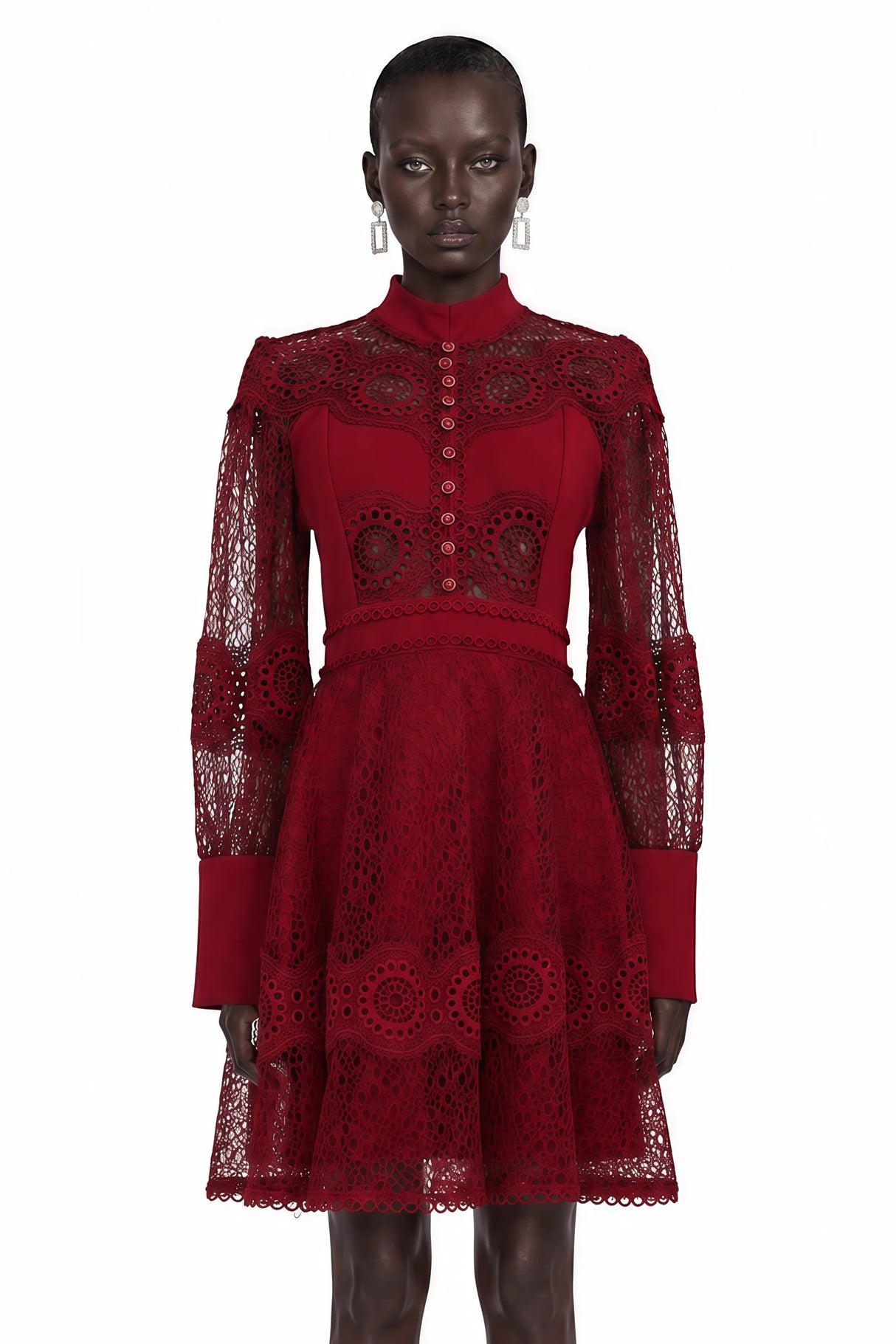Annie Burgundy Lace Stand Neck Mini Dress