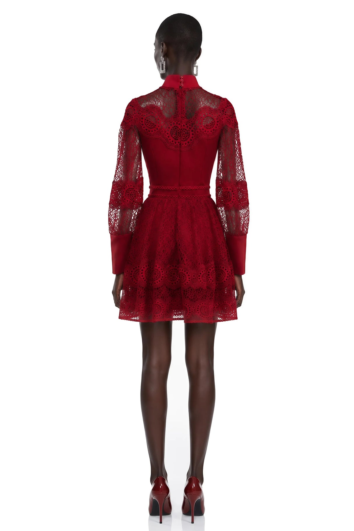 Annie Burgundy Lace Stand Neck Mini Dress