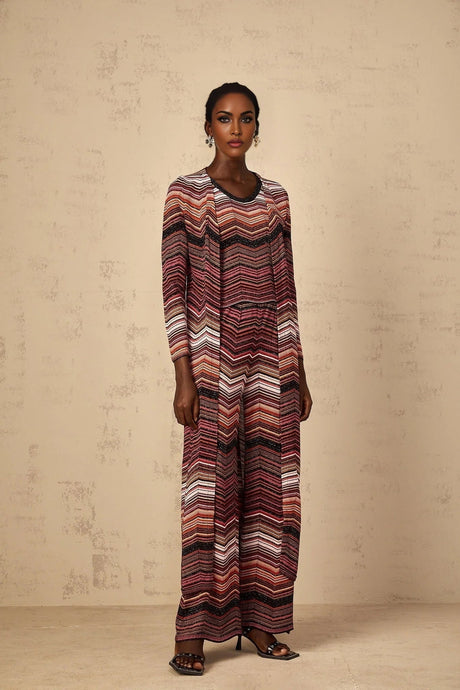 Annie Cardigan Red Striped Knit Open Front Maxi