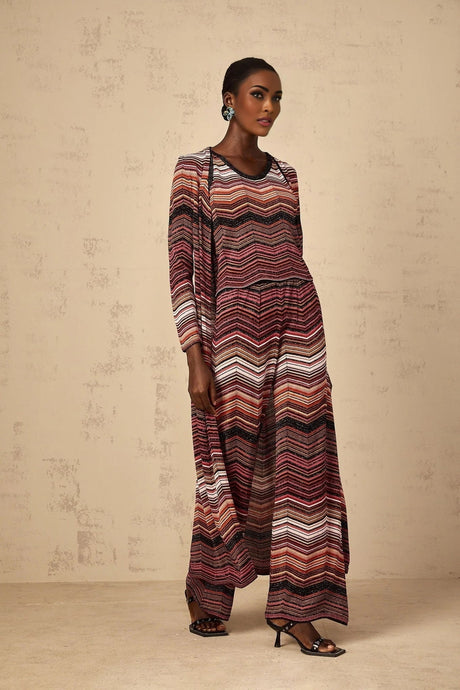 Annie Cardigan Red Striped Knit Open Front Maxi