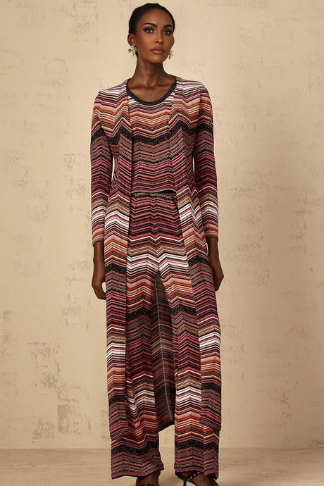 Annie Cardigan Red Striped Knit Open Front Maxi