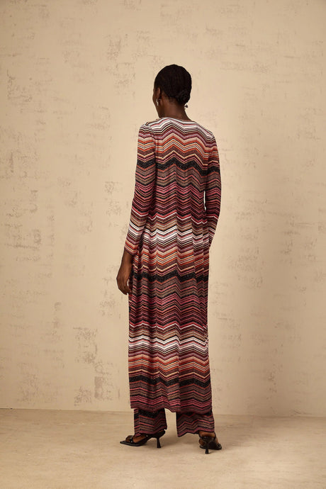 Annie Cardigan Red Striped Knit Open Front Maxi