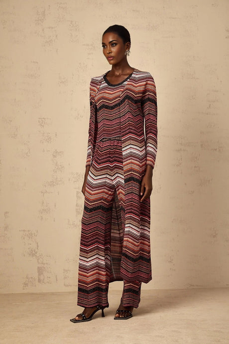 Annie Cardigan Red Striped Knit Open Front Maxi