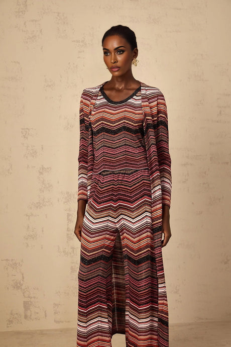 Annie Cardigan Red Striped Knit Open Front Maxi