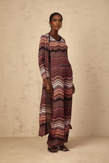 Annie Cardigan Red Striped Knit Open Front Maxi