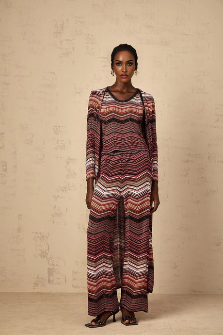 Annie Cardigan Red Striped Knit Open Front Maxi