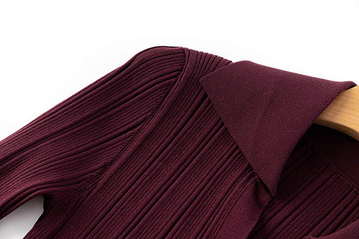 Annie Dress - Fitted Silhouette With Flared Hem - Ribbed Texture With Button Details - Bodycon Fit With Long Sleeves - Vintage - Inspired Chic Style