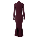 Annie Dress - Fitted Silhouette With Flared Hem - Ribbed Texture With Button Details - Bodycon Fit With Long Sleeves - Vintage - Inspired Chic Style