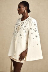 Annie Jacket - Cape Design - Crystal Embellishment - Button Fastening - Straight Hem