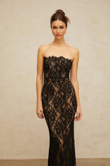 Annie Maxi Dress Black Floral Lace Off - Shoulder Mermaid Hem