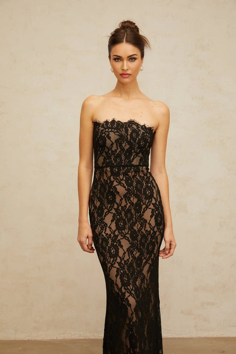 Annie Maxi Dress Black Floral Lace Off - Shoulder Mermaid Hem