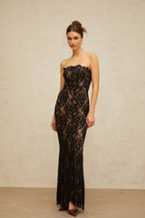 Annie Maxi Dress Black Floral Lace Off - Shoulder Mermaid Hem