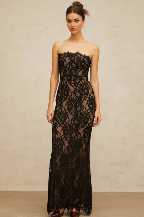 Annie Maxi Dress Black Floral Lace Off - Shoulder Mermaid Hem