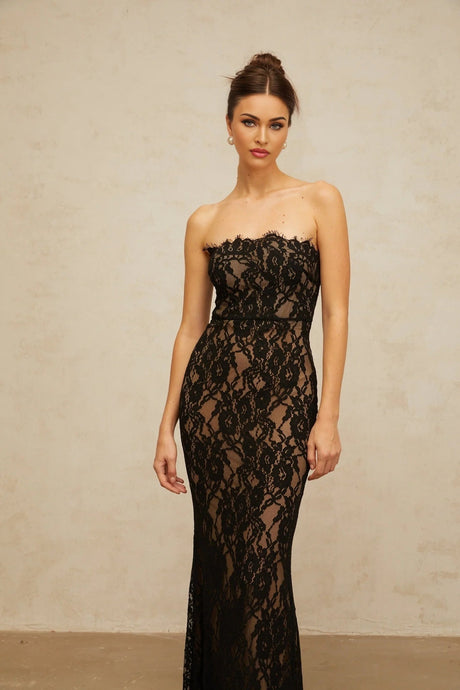 Annie Maxi Dress Black Floral Lace Off - Shoulder Mermaid Hem