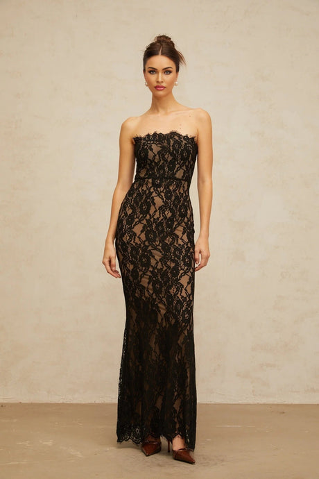 Annie Maxi Dress Black Floral Lace Off - Shoulder Mermaid Hem