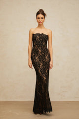 Annie Maxi Dress Black Floral Lace Off - Shoulder Mermaid Hem
