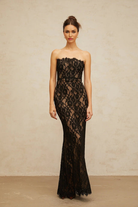 Annie Maxi Dress Black Floral Lace Off - Shoulder Mermaid Hem