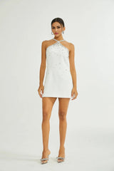 Annie Mini Dress - Choker Design - Sleeveless - Embellished - Rear Zip Fastening