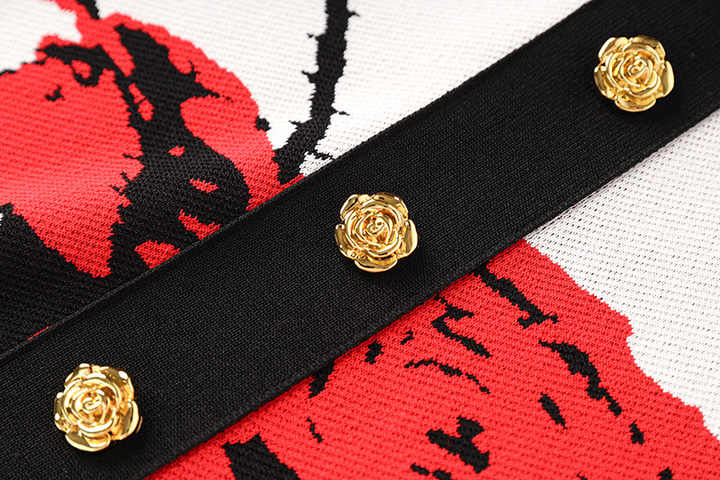 Annie Skirt - Fitted Pencil Style - Floral Pattern - Slim Silhouette - Versatile Styling - Gold - Tone Buttons