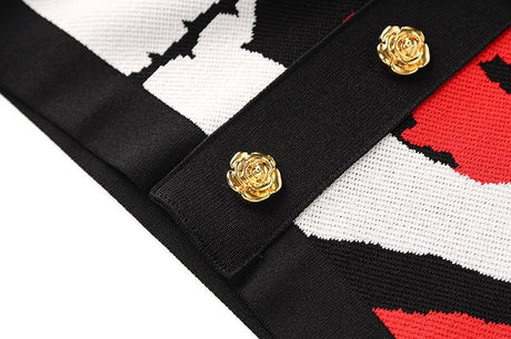 Annie Skirt - Fitted Pencil Style - Floral Pattern - Slim Silhouette - Versatile Styling - Gold - Tone Buttons