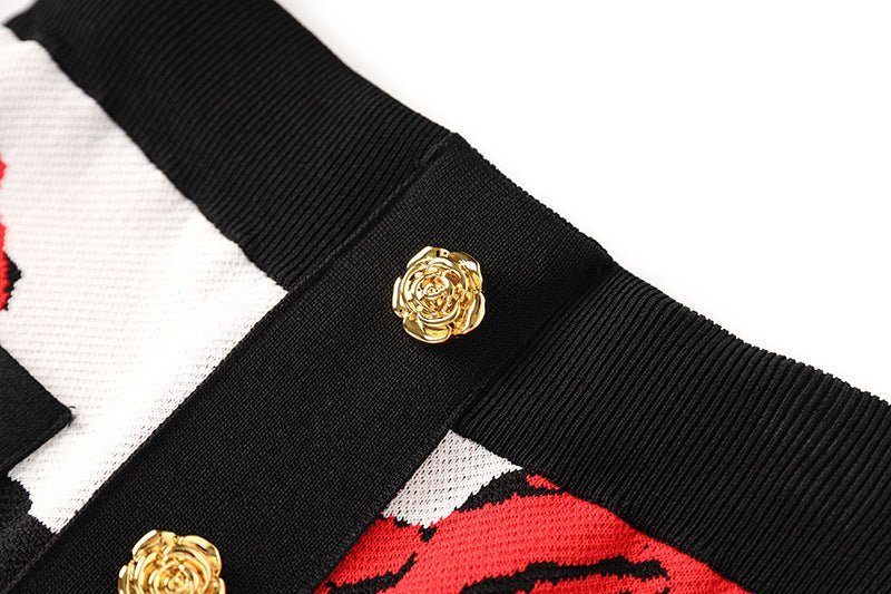 Annie Skirt - Fitted Pencil Style - Floral Pattern - Slim Silhouette - Versatile Styling - Gold - Tone Buttons