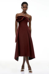 Annika Burgundy 3D Petal Ruched Midi Dress
