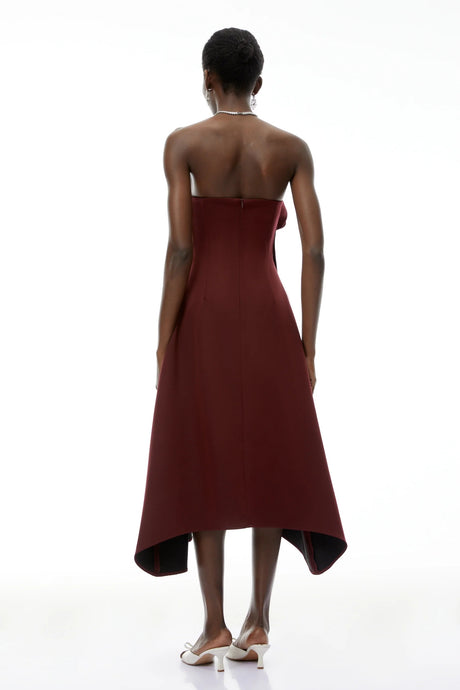 Annika Burgundy 3D Petal Ruched Midi Dress