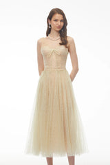 Annika Green Sequin Tulle Maxi Dress with Lace Panels