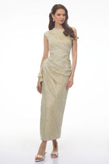 Annunziata Green Asymmetrical Ruched Maxi Dress