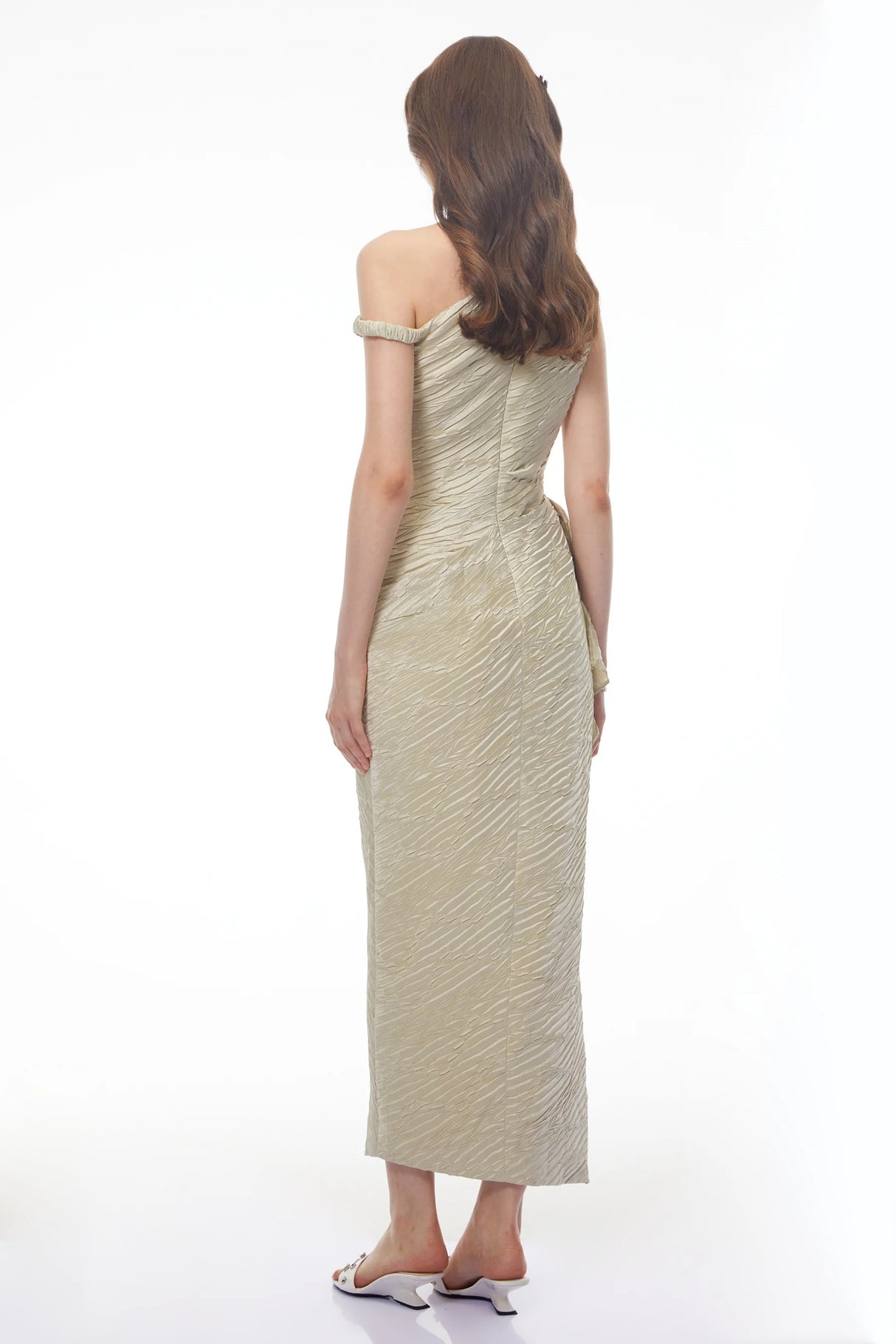 Annunziata Green Asymmetrical Ruched Maxi Dress