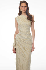Annunziata Green Asymmetrical Ruched Maxi Dress