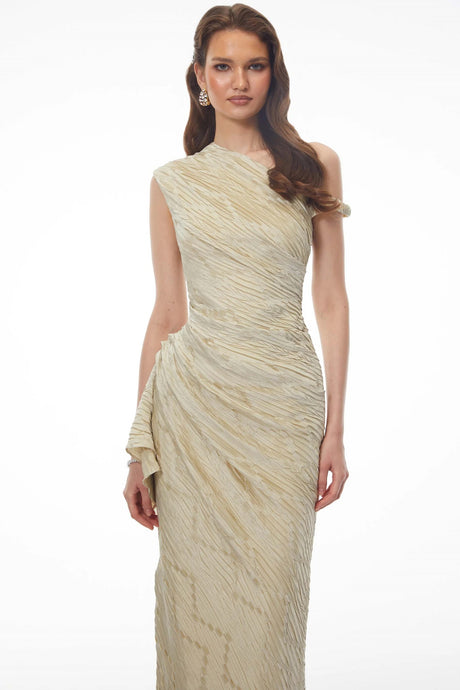 Annunziata Green Asymmetrical Ruched Maxi Dress