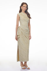 Annunziata Green Asymmetrical Ruched Maxi Dress