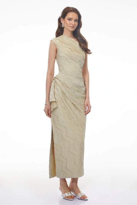 Annunziata Green Asymmetrical Ruched Maxi Dress
