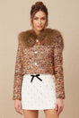 Annunziata Jacket - Oversized Collar - Fox - Fur Sequin Detailing - Panelled Design - Front Button Fastening