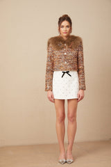 Annunziata Jacket - Oversized Collar - Fox - Fur Sequin Detailing - Panelled Design - Front Button Fastening