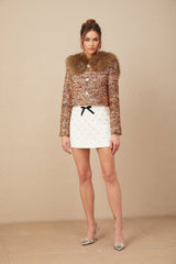Annunziata Jacket - Oversized Collar - Fox - Fur Sequin Detailing - Panelled Design - Front Button Fastening