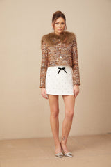 Annunziata Jacket - Oversized Collar - Fox - Fur Sequin Detailing - Panelled Design - Front Button Fastening